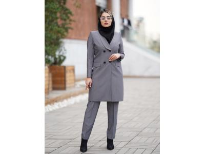 فروش مانتو اداری فیونا چهار دکمه یقه آرشال آستر دار