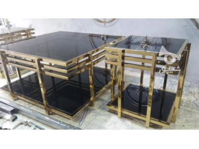 مبلمان استیل میز عسلی جلو مبلی ساعت استیل