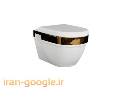 سنگ توالت فرنگی وال هنگ مدل لوکس سفید طلایی همراه با صفحه کلید طلایی وارداتی از برند معتبر ترکیه