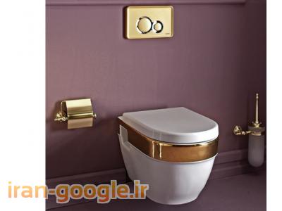 توالت-سنگ توالت فرنگی وال هنگ مدل لوکس سفید طلایی همراه با صفحه کلید طلایی وارداتی از برند معتبر ترکیه